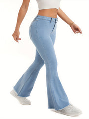 Raw Trim High Rise Flared Leg Jeans