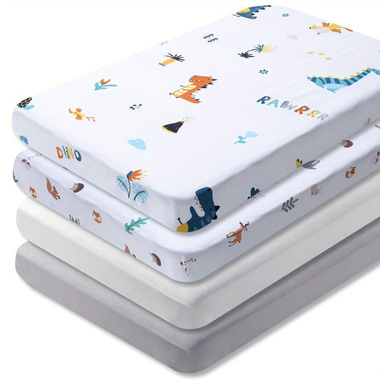 BEEWEED 4-Piece Microfiber Crib Sheets for Boys and Girls