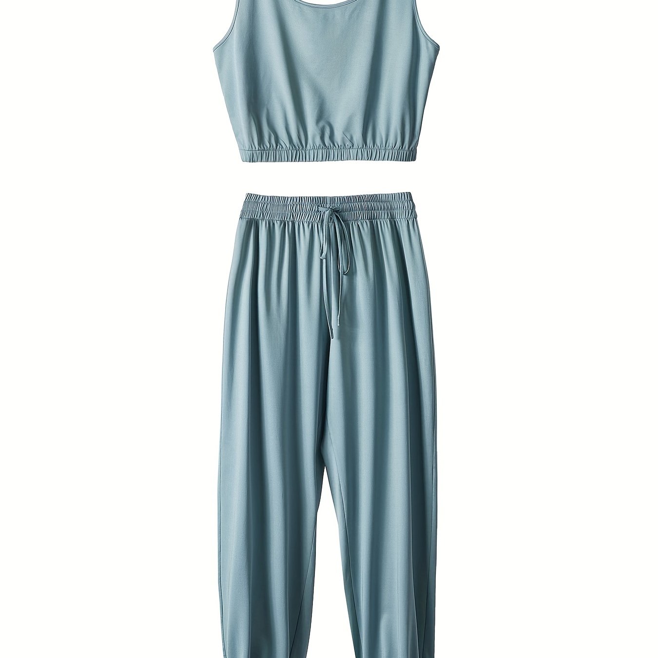 Solid Crop Tank Top & Tie Front Joggers Set