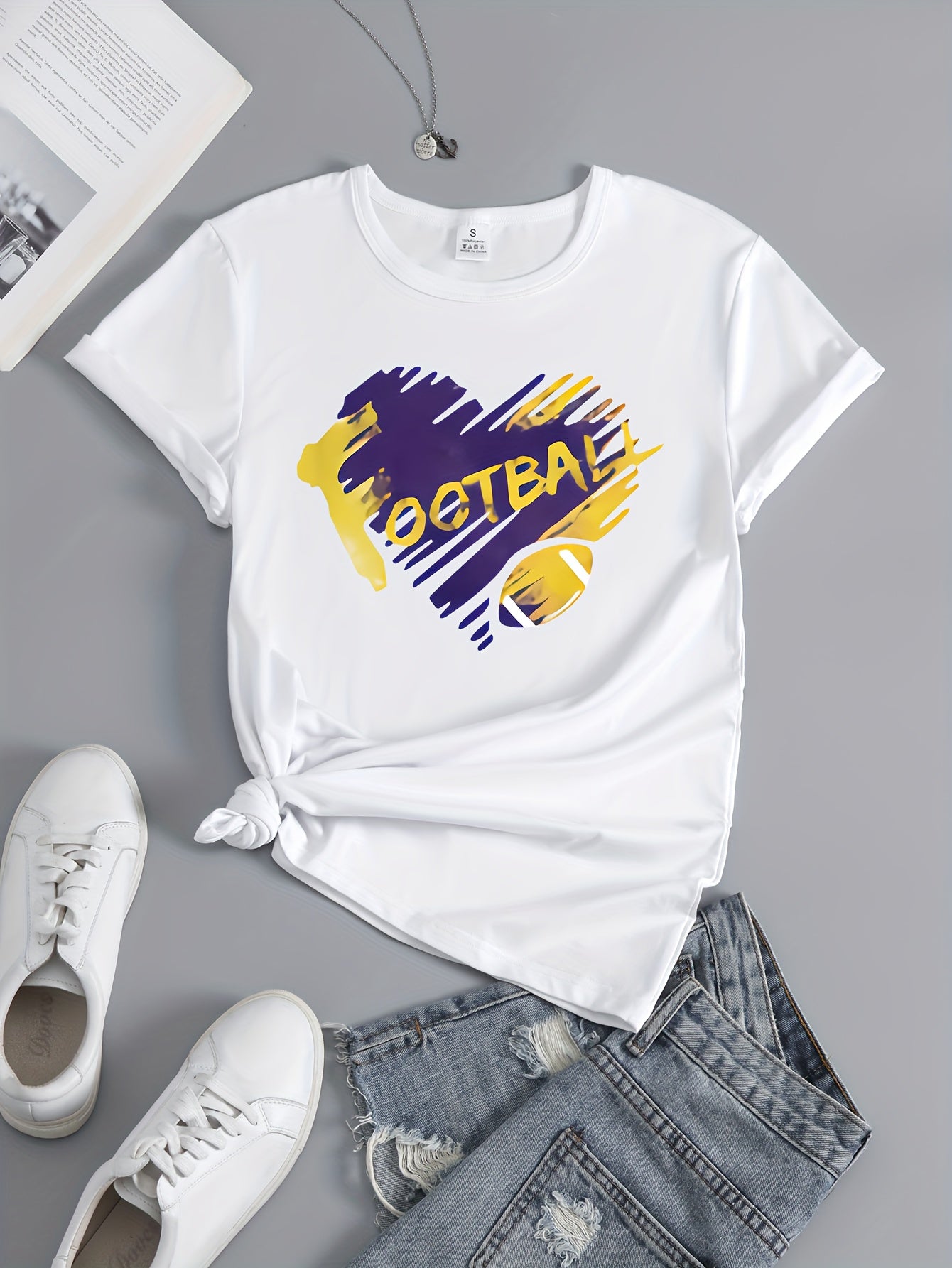 Women's Football Graphic Short Sleeve Sports T-shirt