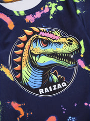 Boy's Dino Graffiti 2pcs Set Long Sleeve Top Casual Outfits For Spring Fall