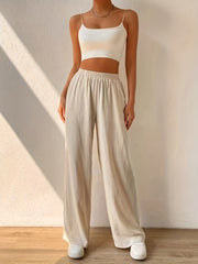 High Waist Wide Leg Pants with Dual Pockets for Women