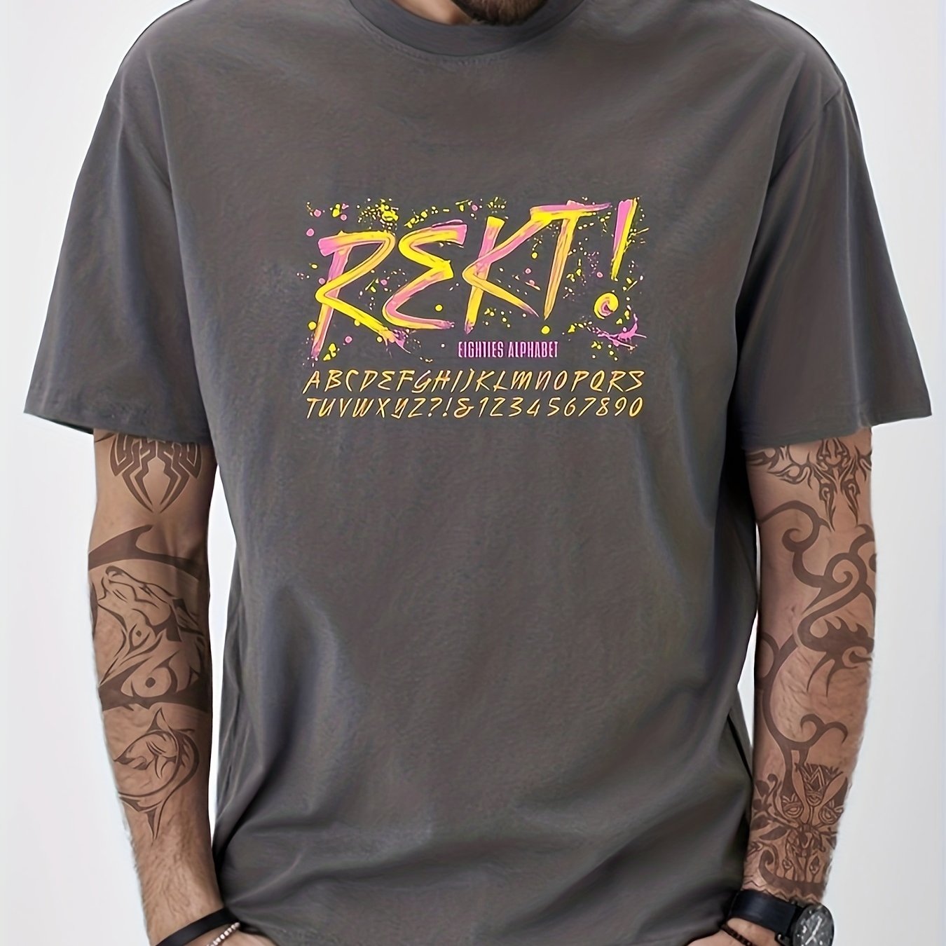 Men's Cotton Letter Print Graphic Crew Neck T-shirt for Summer