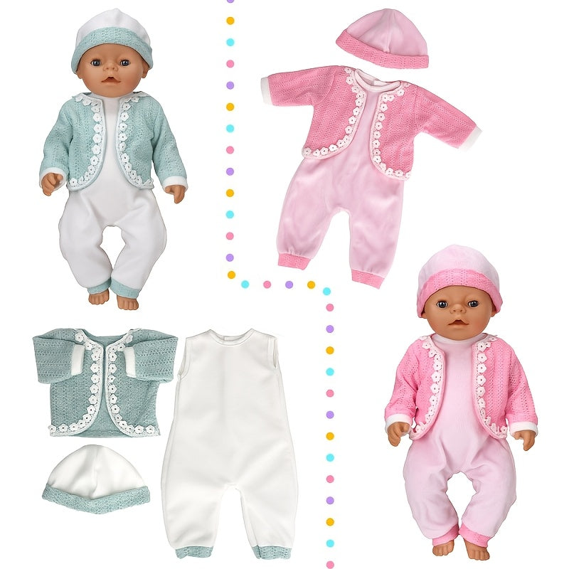 3pcs Doll Clothing Set for 18 45 Dolls Romper Cardigan and Hat Red Green Pink