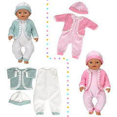 3pcs Doll Clothing Set for 18 45 Dolls Romper Cardigan and Hat Red Green Pink