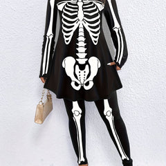 Women's Plus Skeleton Print Top & Legging Set Halloween Gothic Outfit