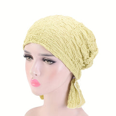Crinkle Embossed Elastic Turban Cap Candy Ruffles Head Wrap Bandana