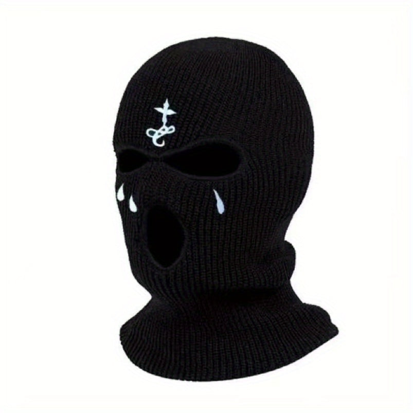 Embroidered Knitted Ski Mask Winter Balaclava 3 Hole Knitted Ski Neck Warmer