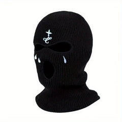 Embroidered Knitted Ski Mask Winter Balaclava 3 Hole Knitted Ski Neck Warmer