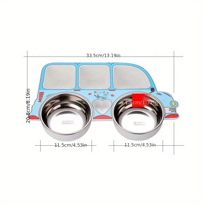 Kids Car Plate 304 Stainless Steel Spoon Fork Baby Divided Food Plate
