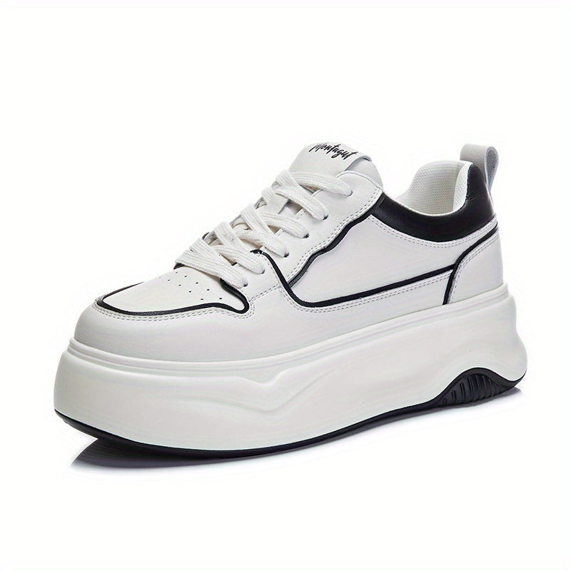Solid Leather Skate Shoes With Thick Bottom for Women