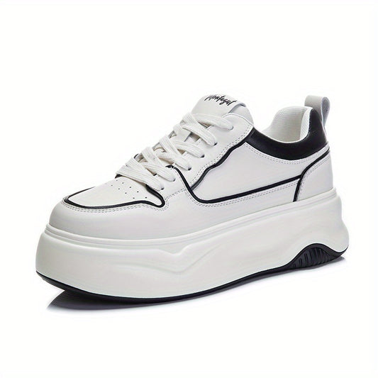 Solid Leather Skate Shoes With Thick Bottom for Women