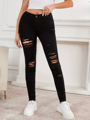 High Rise Distressed Skinny Jeans High Waist Ripped Denim Pants