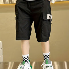 Boy's Cargo Shorts with Letter Patched, Street Style Casual Bottoms
