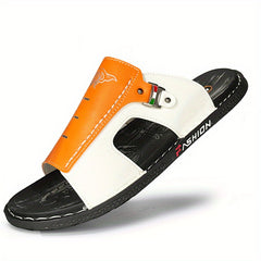 Men's PU Leather Slides Sandals Casual Non Slip Slippers