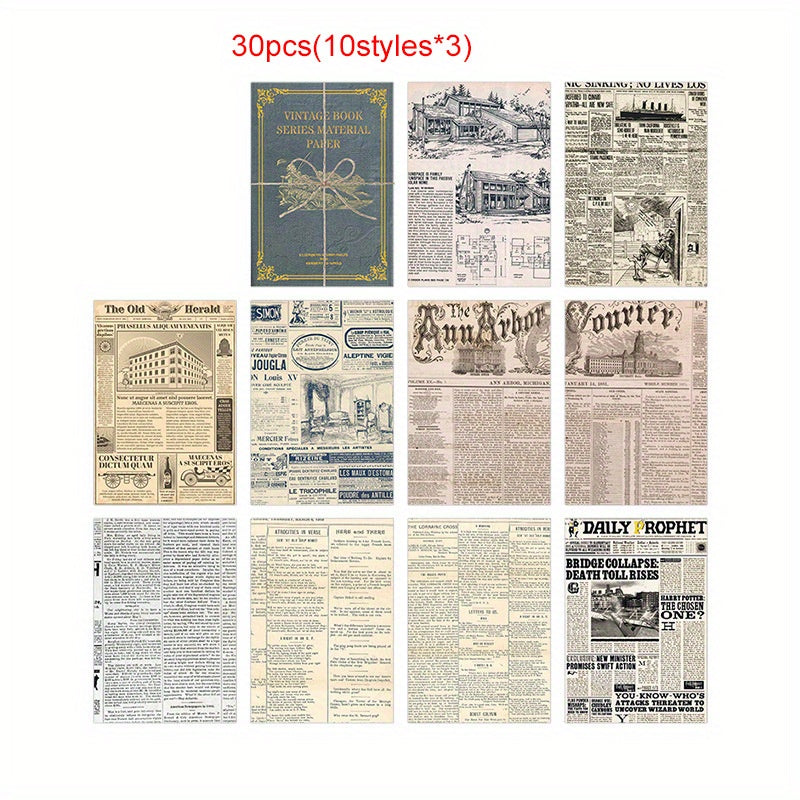 30 Sheets Retro English Journal Diary DIY Material Paper