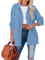 Corduroy Dual Pockets Jacket Lapel Open Front Jacket Women