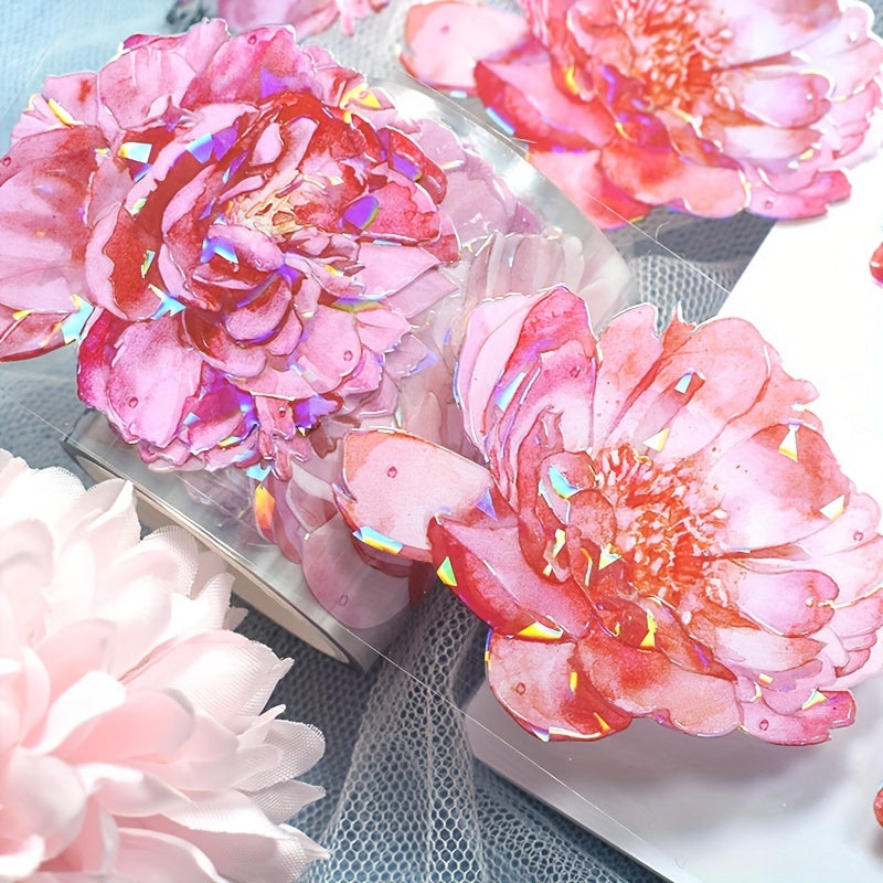 2 Meters Roll Peony 3D Flower Stickers Pink Transparent Decoration