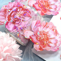2 Meters Roll Peony 3D Flower Stickers Pink Transparent Decoration