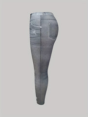 Ripped Denim Print Leggings Skinny Long Casual Pants