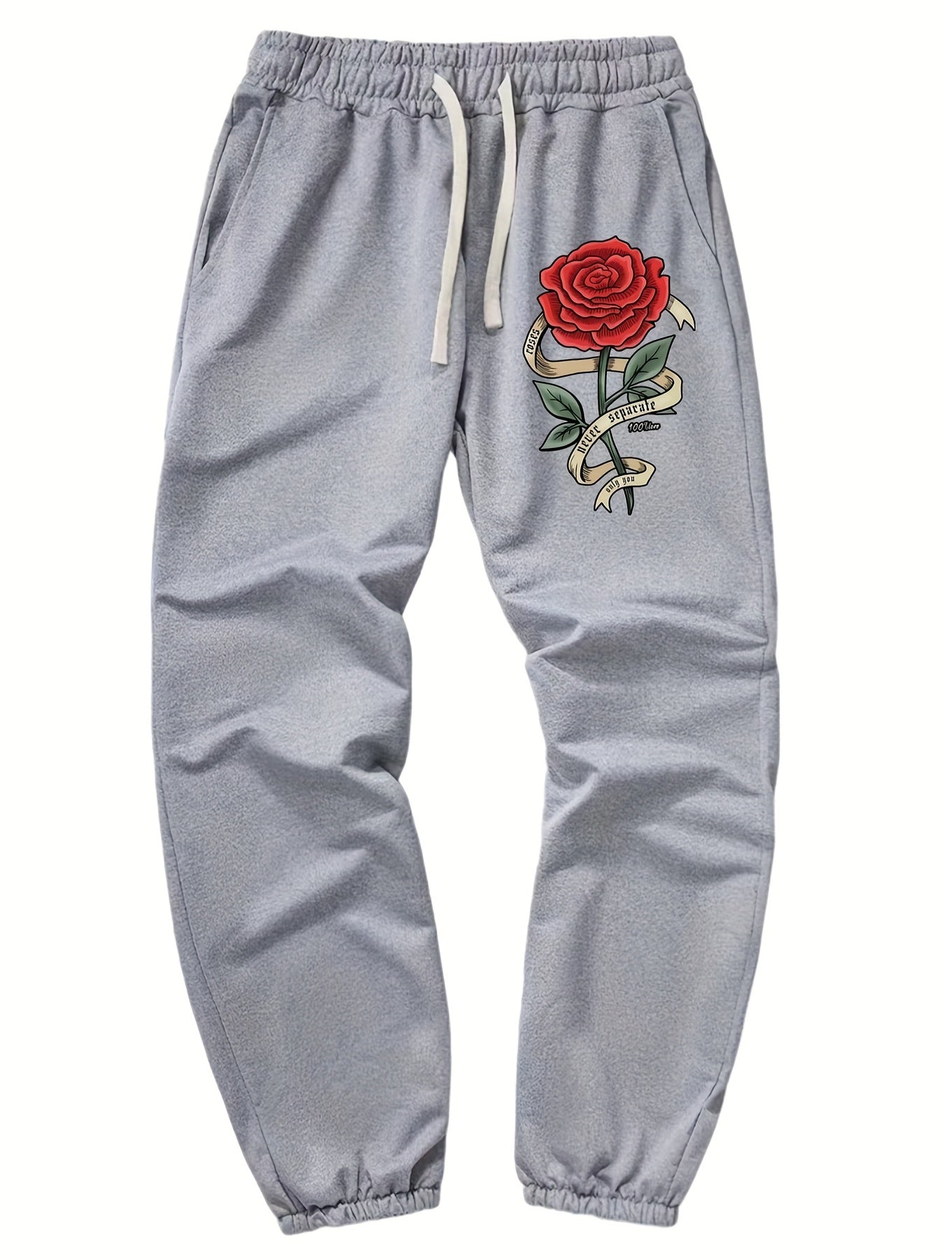 Rose Pattern Joggers Men s Casual Loose Fit Drawstring Pants