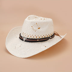 Vintage Western Hollow Straw Sun Hat Jazz Fedora Cap Cowgirl Hats