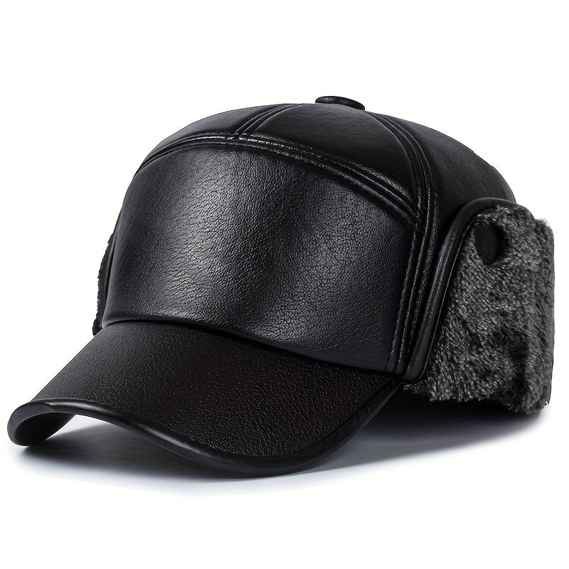 Meromibe Winter Ear Warmer PU Leather Baseball Cap Adjustable Sunscreen Hat