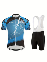 Men's Lightning Pattern Cycling Jersey Set with Shorts