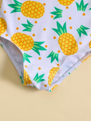 One Shoulder Swimsuit with Pineapple Graphic and Ruffled Trim