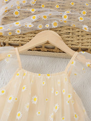 Girls' Daisy Flowers Print Tulle Cami Dress Summer Outfit