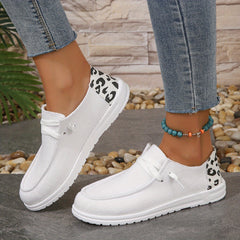 Leopard Print Canvas Lace Up Sneakers Lightweight Outdoor Shoes