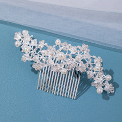 Girls Faux Pearl Rhinestone Hair Comb Princess Silver Flower Hairpin
