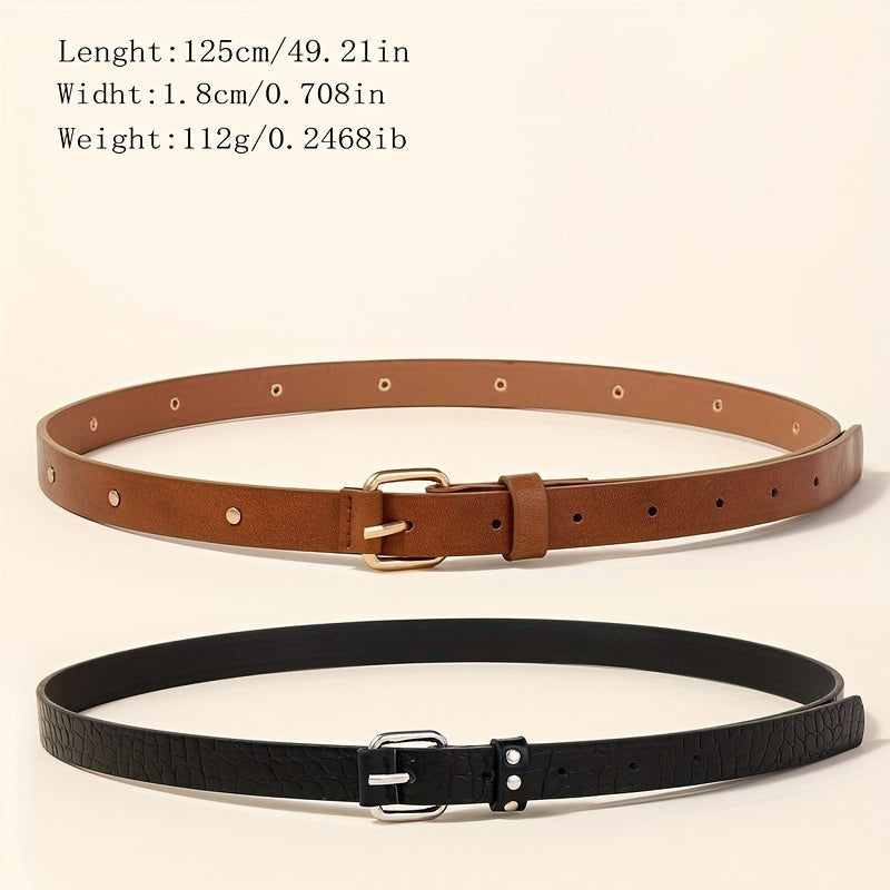 Square Pin Buckle Belt Casual PU Leather Thin Belt Classic Punk Rivet Belts