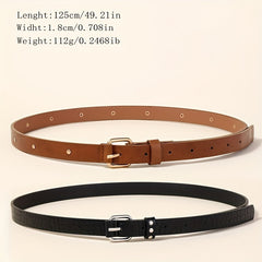 Square Pin Buckle Belt Casual PU Leather Thin Belt Classic Punk Rivet Belts