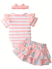3pcs Newborn Long Sleeve Romper Ruffles Bodysuit & Shorts Set
