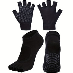 Non-slip Yoga Socks & Gloves Set Toeless Pilates Half Fingerless