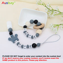 Personalized Baby Rattle & Dummy Clip Set with Custom Name