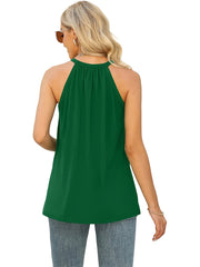 Solid Lace Splicing Top Sleeveless Crew Neck Summer Top
