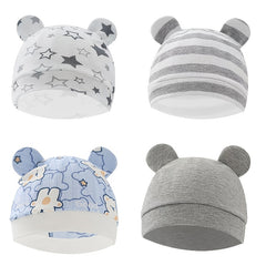 4pcs Baby Hat Cartoon Prints Soft Cotton for 0-6 Months Boy & Girl