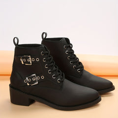 Women's Eyelet Buckle Western Style Cowboy Boots Lace up Outdoor Mid Calf Boots