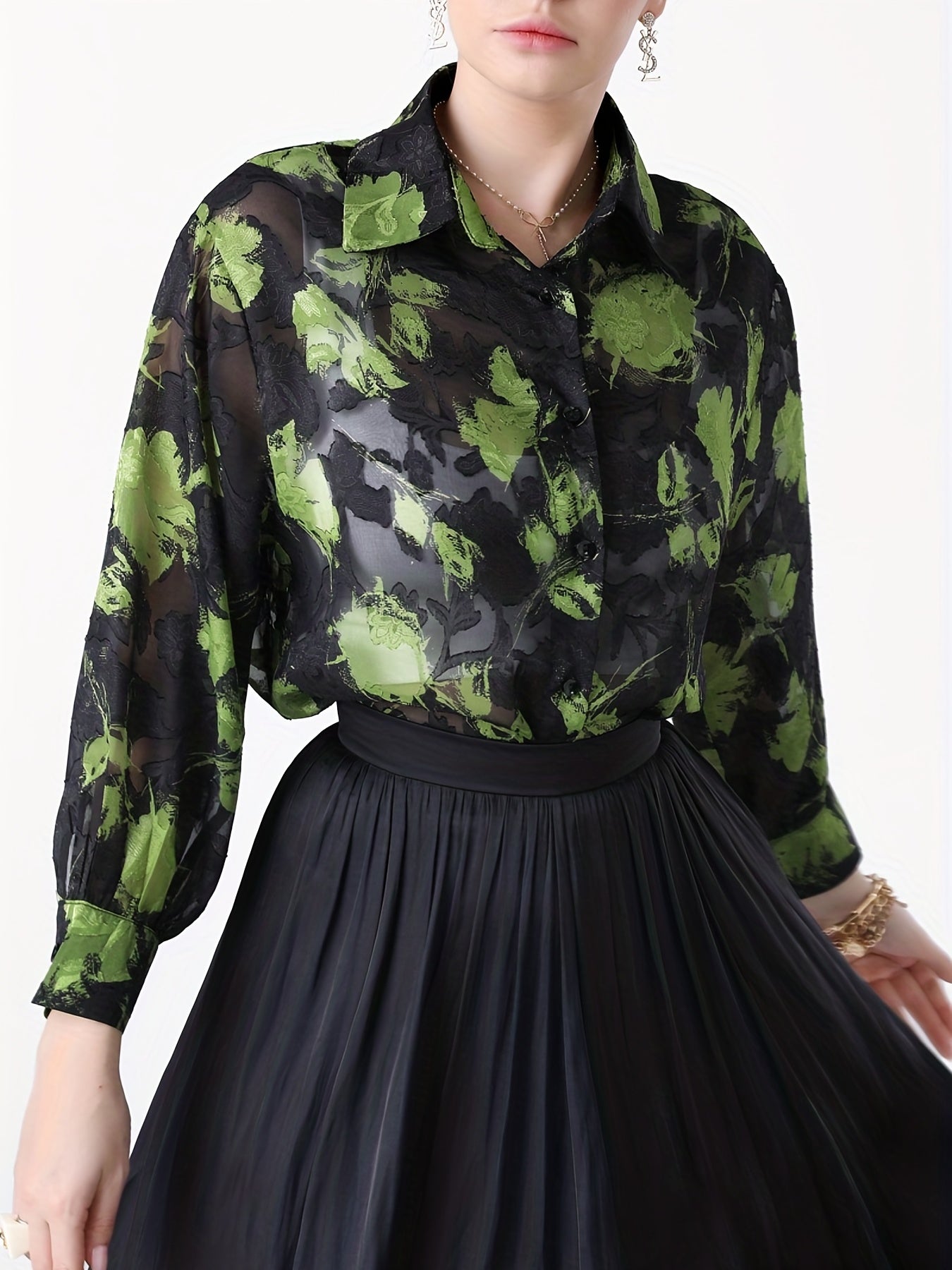 Floral Print Button Up Long Sleeve Blouse