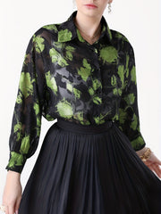 Floral Print Button Up Long Sleeve Blouse