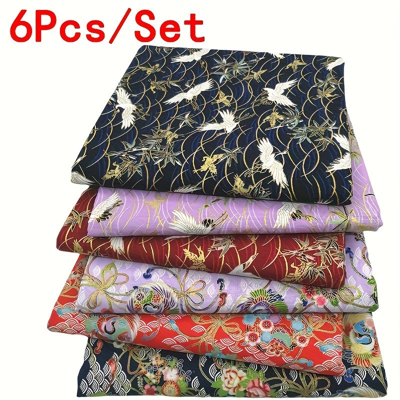 6pcs Japanese Style Cotton Craft Fabric Bundle for DIY Patchwork Sew