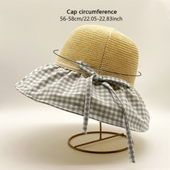 Plaid Pattern Stitching Sun Hat Casual Foldable Breathable Bucket Hats