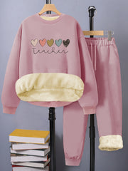 Women's Casual Outfit Set Long Sleeve Fleece Top & Pants 2 Piece