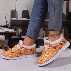 Women's Christmas Snow Boots Santa Claus Snowman Pattern Winter Plush Warm