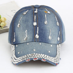 Rhinestone Decor Ripped Baseball Cap Distressed Sun Hat