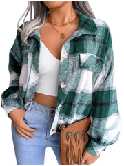 Plaid Print Button Front Jacket Casual Long Sleeve Versatile Outerwear