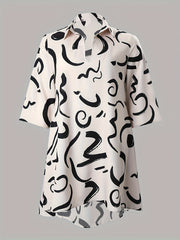Women's Plus Graffiti Print Half Sleeve Swing Dress