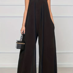 Wide Leg Jumpsuit Halter Neck Pockets